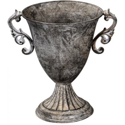 Overly Distressed Metal Urn, 21cm 