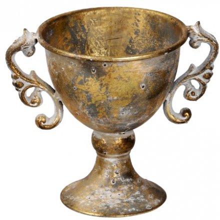 Overly Distressed Golden Urn, 16cm 