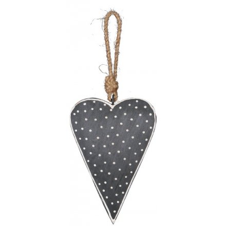 Hanging Grey Nordic Heart, 13cm 
