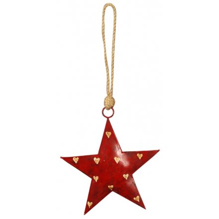 Distressed Red Hanging Star, 15cm 