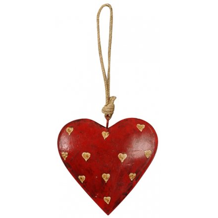 Distressed Red Hanging Heart, 12cm 