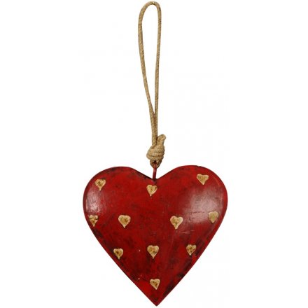 Distressed Red Hanging Heart, 15cm 