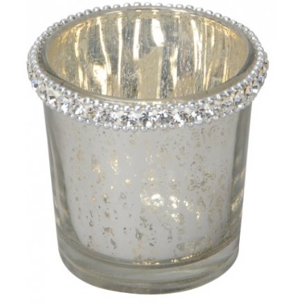 Diamond Trim White Glass Tlight Holder, 6cm 