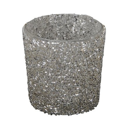 Small Silver Glitter Candle Pot