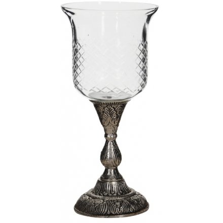 Clear Glass Candle Holder on Stem, 24cm