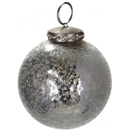 Distressed Silver Glass Bauble 