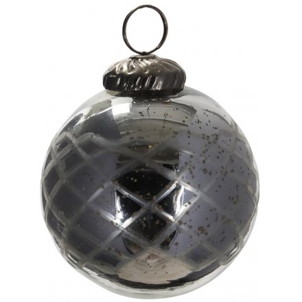 Vintage Smoked Grey Glass Bauble 