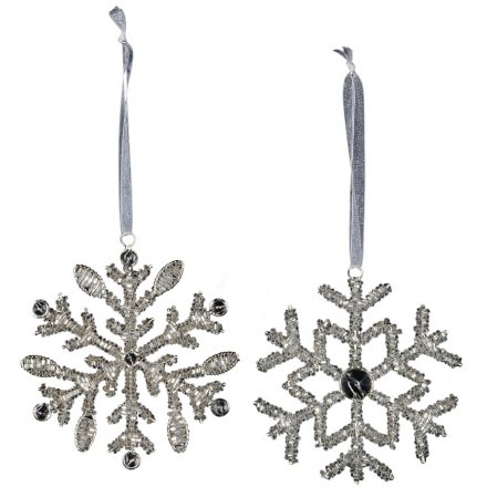 Silver Glittery Snowflake Hangers, 10cm 