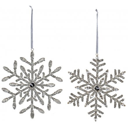 Silver Glittery Snowflake Hangers, 20.5cm