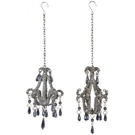 Hanging Sparkly Silver Chandeliers