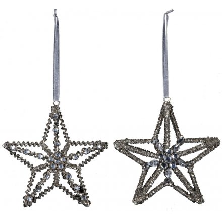 Hanging Sparkly Silver Star Decorations 
