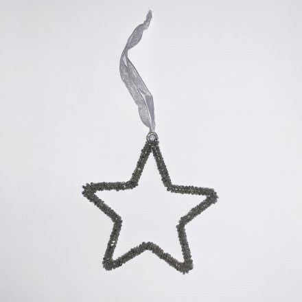 Silver Glitter Hanging Star, 10cm 