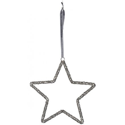 Silver Glitter Hanging Star, 15cm 