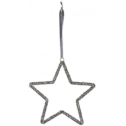 Silver Glitter Hanging Star, 25cm 