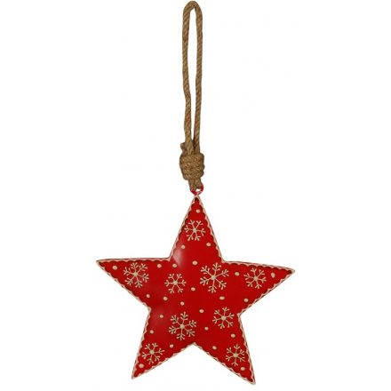 Hanging Red Snowflake Star, 15cm