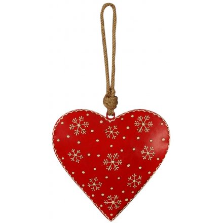 Hanging Red Snowflake Heart 10cm