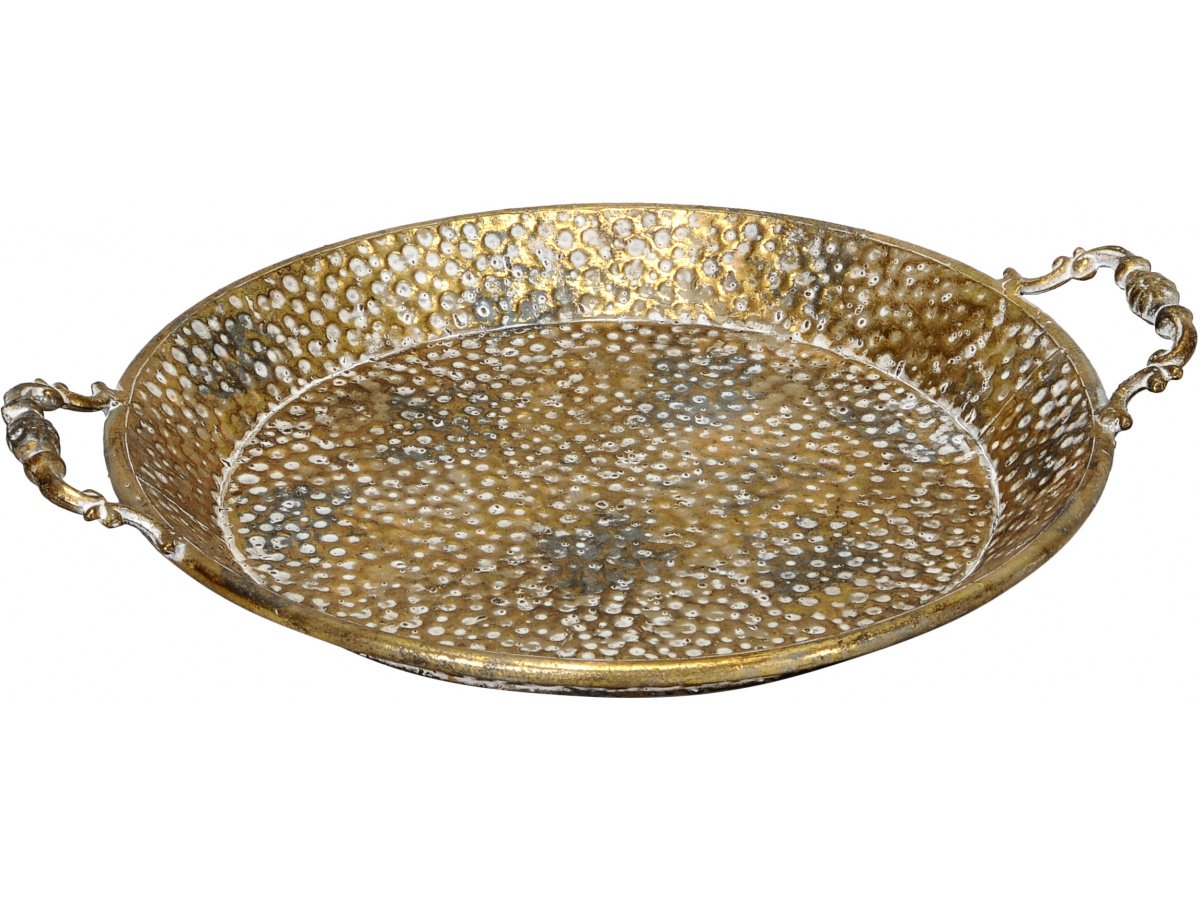 Round Hammered Serving Tray Gold 44957 Christmas / Candles
