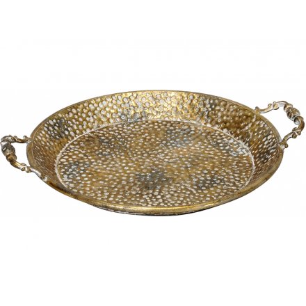 Round Hammered Serving Tray - Gold 