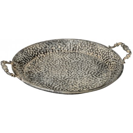Round Hammered Serving Tray - Silver 