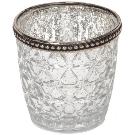 Silver Speck Ridged Candle Pot, 7cm 