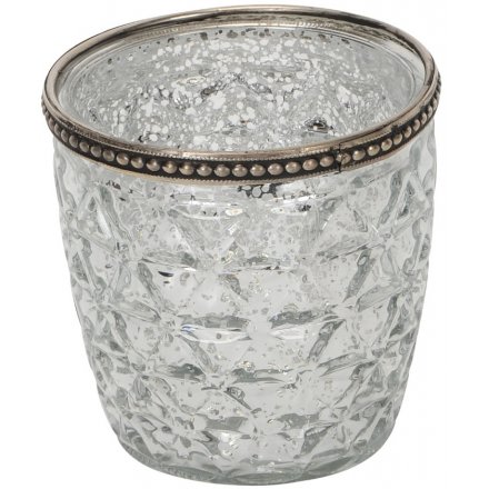 Silver Speck Ridged Candle Pot, 9cm 