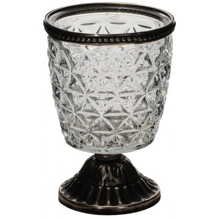 Clear Ridged Footed Candle Pot, 13.5cm 
