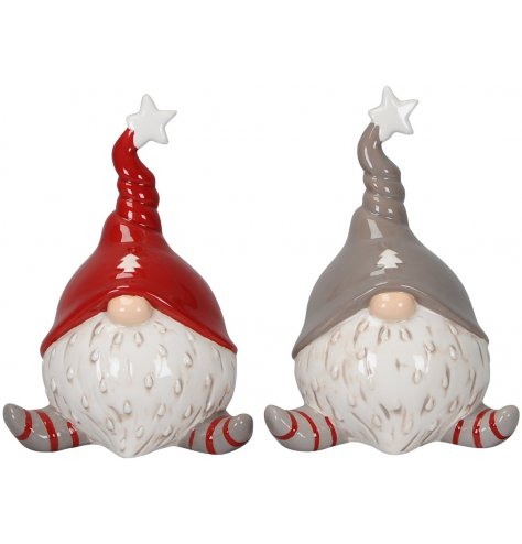 Adorable and quirky sitting gonk decoraitons in red and grey colour assortments. Each has a twisted hat with star