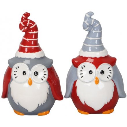 Nordic Red and Grey Owls, 13cm 
