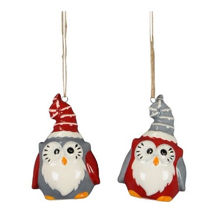 Nordic Red and Grey Hanging Owls