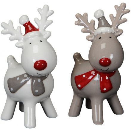 Festive Grey / White Reindeer, 10cm 