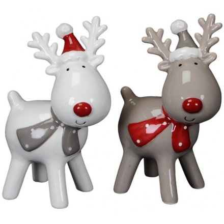 Grey/Beige Ceramic Reindeer, 13cm 