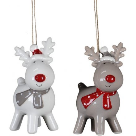 Grey/Beige Ceramic Hanging Reindeer