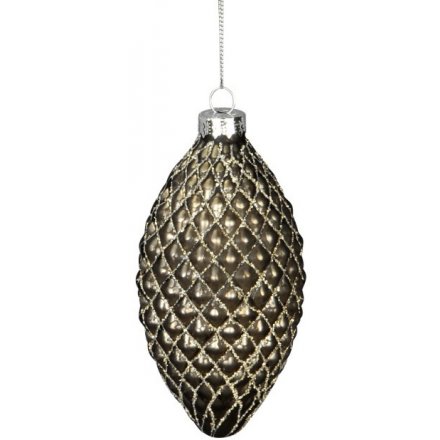 Grey Ridged Droplet Glass Bauble