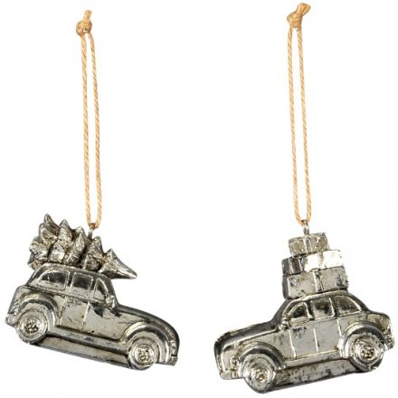 Distressed Silver Hanging Car Decorations 
