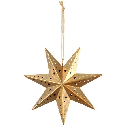 Gold Hanging Metal Star, 17cm 