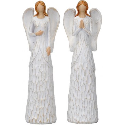 Standing White Resin Angels, 17cm 