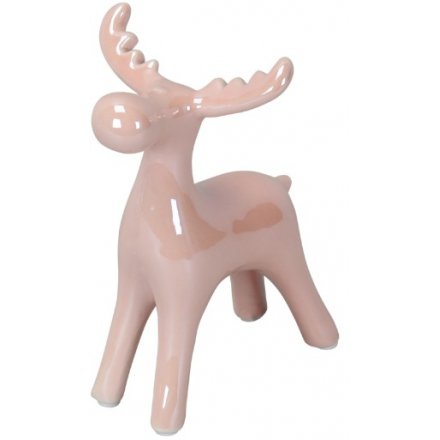 Pink Pearlescent Reindeer Ceramic 11cm