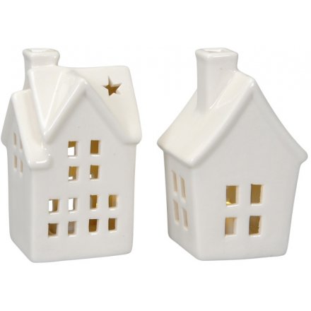 Assorted White Ceramic LED Houses 