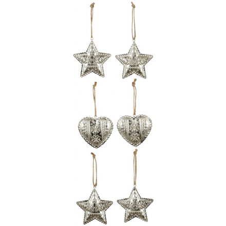Set of 6 Hanging Silver Decorations 