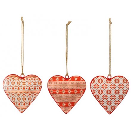 Hanging Nordic Red Metal Hearts, 10cm