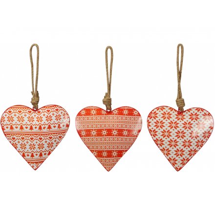 Assorted Hanging Red Metal Hearts, 15cm 