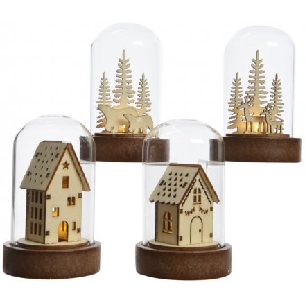 Assorted LED Wooden Dome Scenes 9cm