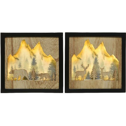 Bear/Stag Natural Wooden Assorted LED Scenes 