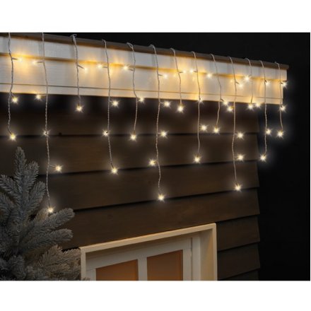  A beautifully simple white string of LED lights with a twinkling icicle effect and an 8 Function Light Change 