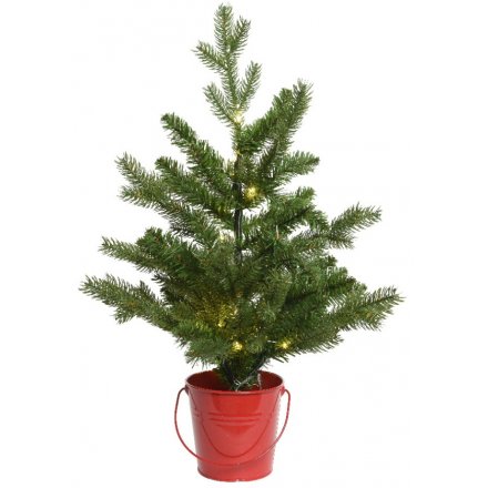 Festive Red Bucket and LED Tree, 45cm 