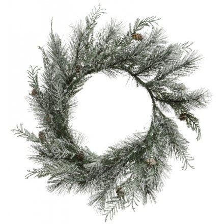 Round Frosted Pine Wreath 