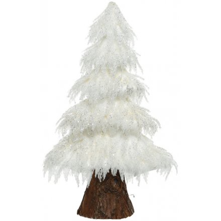 Bring a frosted feel to any themed home or display with this foam based tree with added fur and glitter accents 