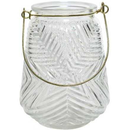 Clear Glass Star Ridge Candle Holder 