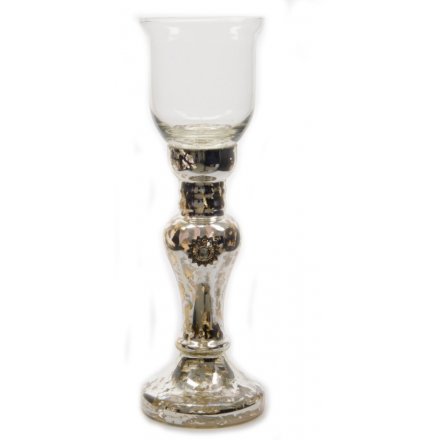 Glass Candle Holder on Stem, 29cm 