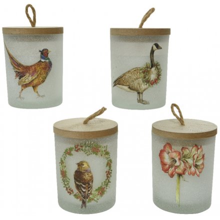 Festive Printed Frosted Candle Pots